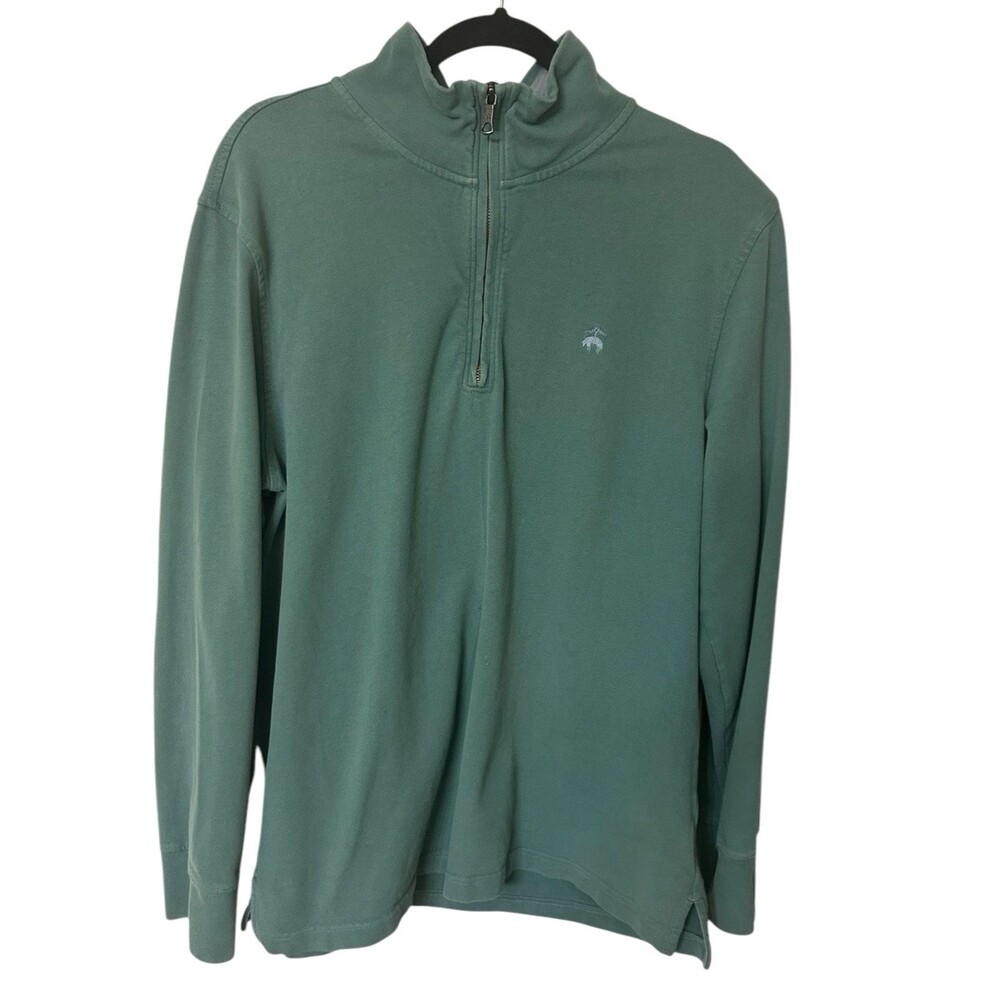 Brooks Brothers Men's 1/4 Zip Cotton Green Mock Neck Pullover Sweater Size L